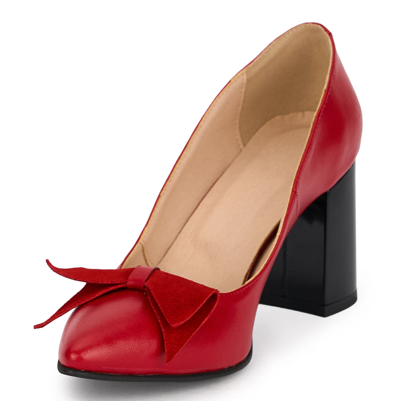 Pantofi dama din piele naturala rosie cu toc gros 7.5 cm 18838 - Image 3