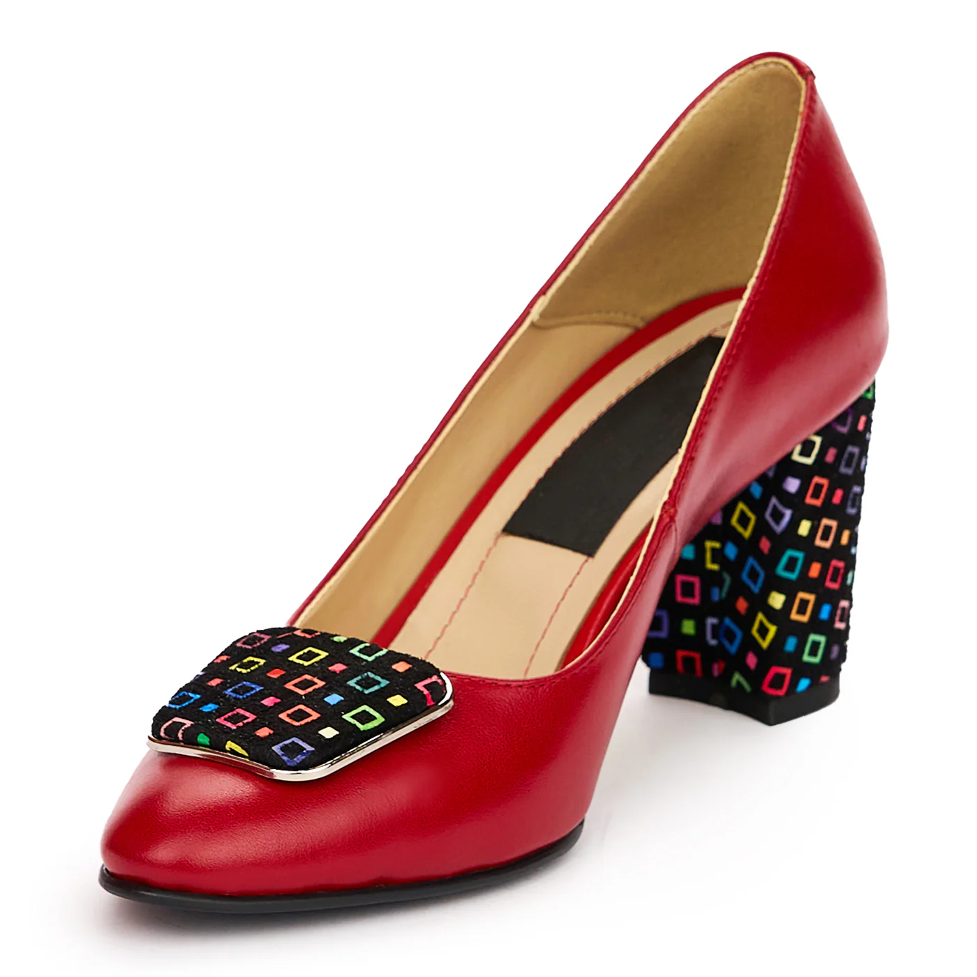 Pantofi dama din piele naturala rosie cu toc gros 7 cm 13807 - Image 3