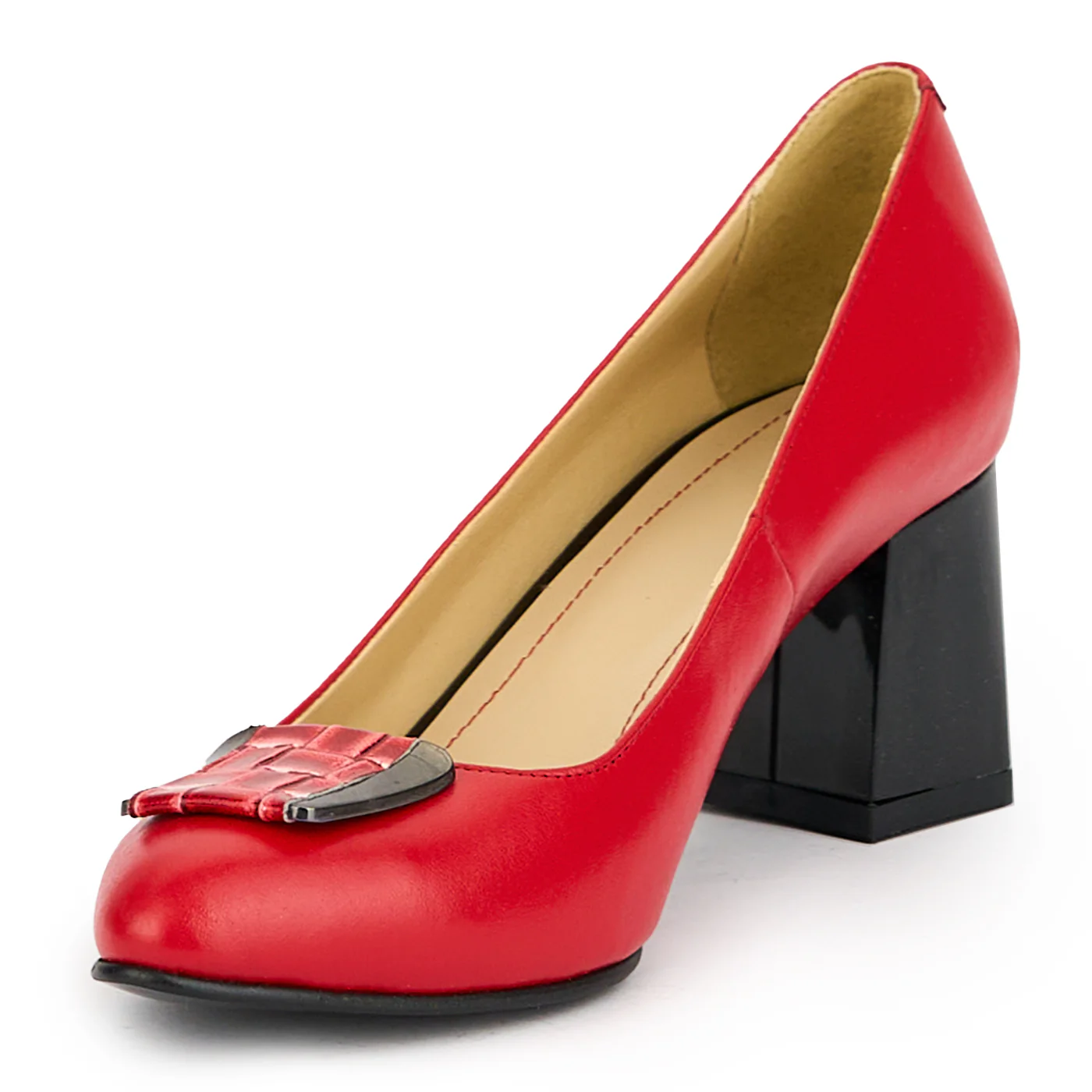 Pantofi dama din piele naturala rosie cu toc gros 7 cm 15025 - Image 3