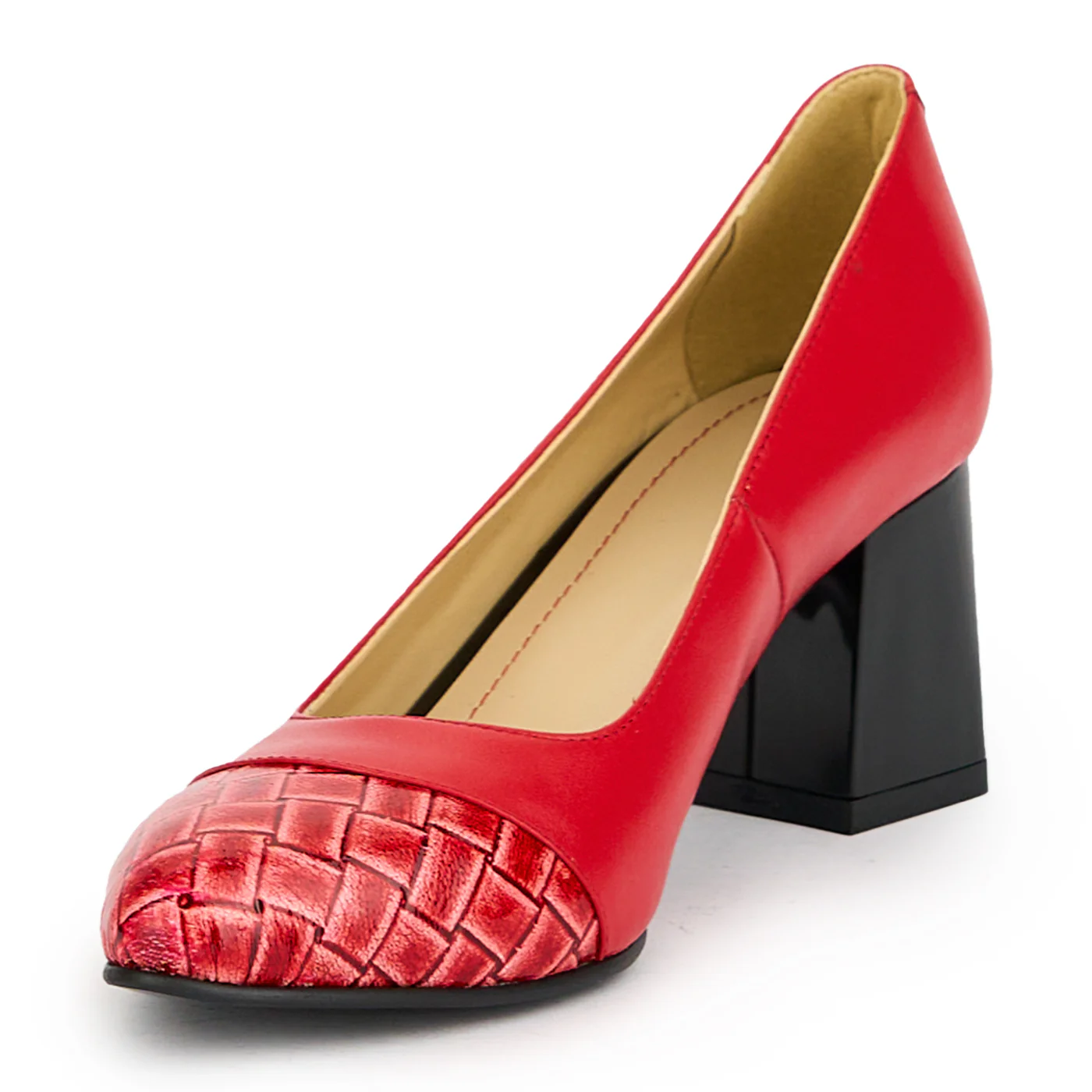 Pantofi dama din piele naturala rosie cu toc gros 7 cm 15029 - Image 3