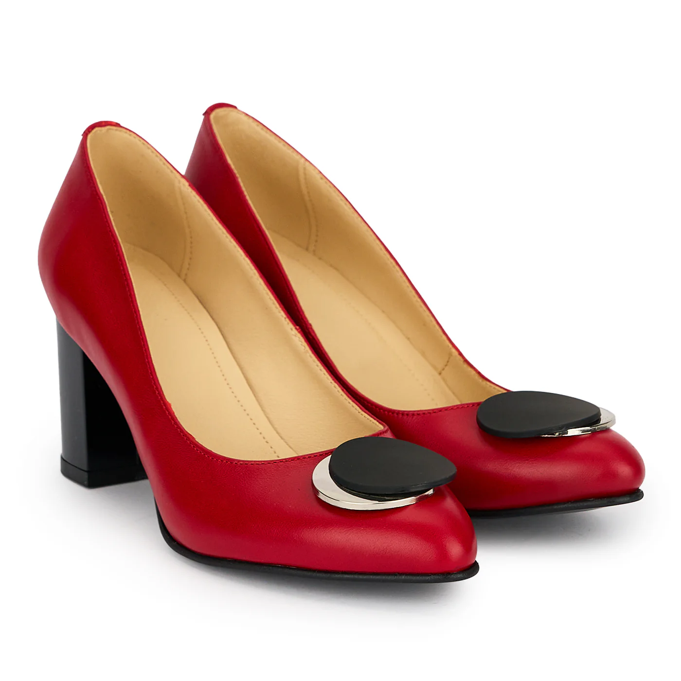 Pantofi dama din piele naturala rosie cu toc gros 7 cm 19177 - Image 4