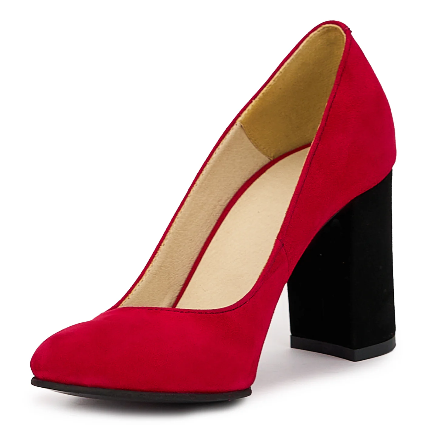 Pantofi dama din piele naturala rosie cu toc gros 8.5 cm 14436 - Image 3
