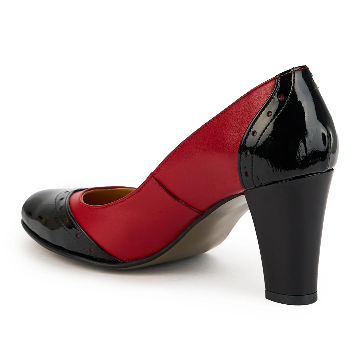 Pantofi dama din piele naturala rosie cu toc gros 8 cm 14859 - Image 2