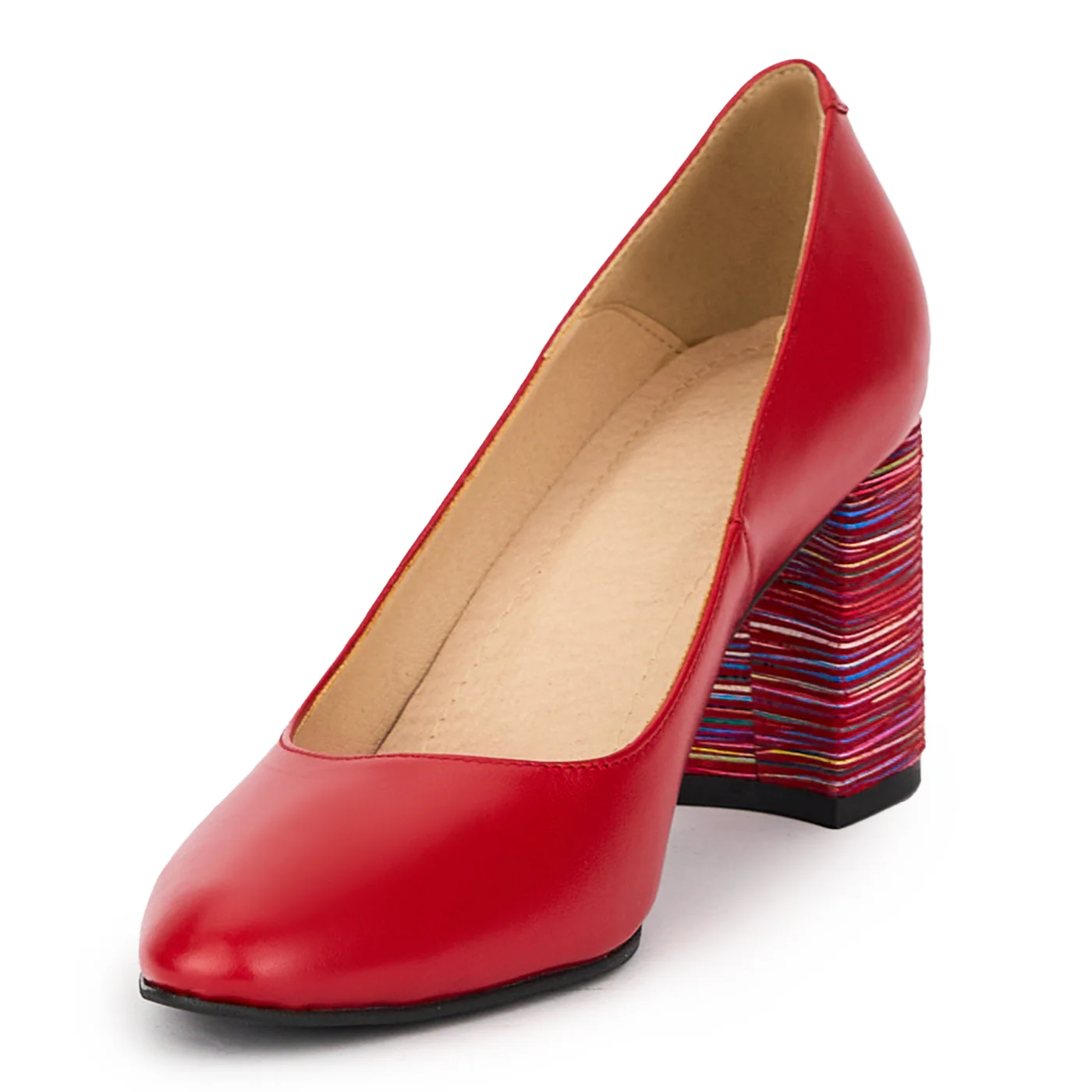 Pantofi dama din piele naturala rosie cu toc gros 8 cm 15505 - Image 3