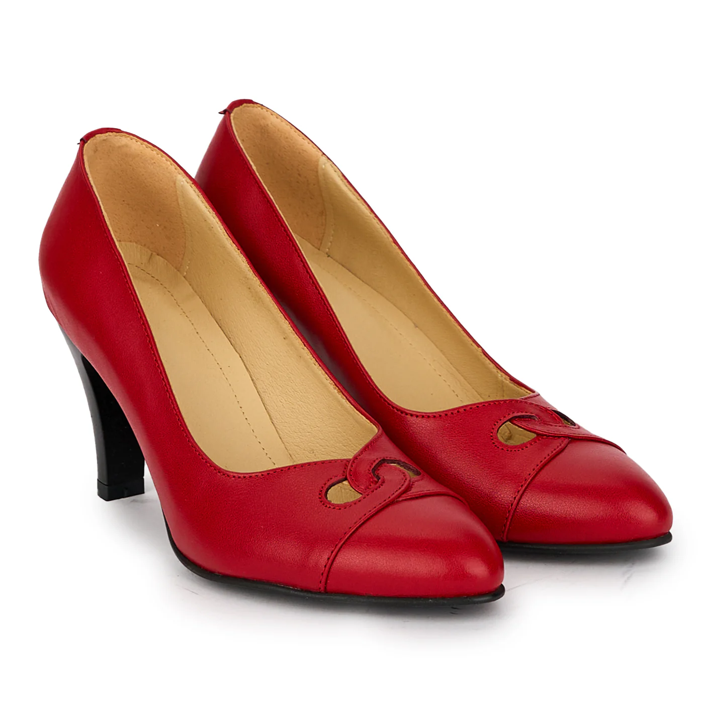 Pantofi dama din piele naturala rosie cu toc gros 8 cm 18127 - Image 4