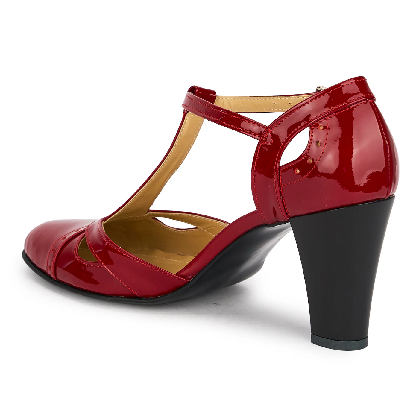 Pantofi dama din piele naturala rosie cu toc gros 8 cm 18909 - Image 2