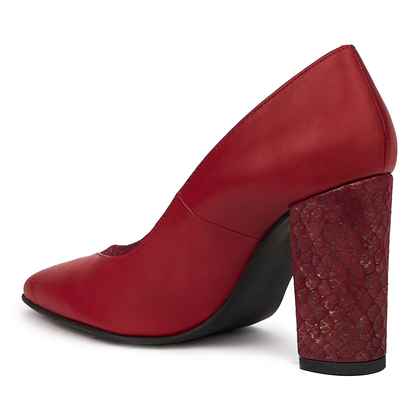 Pantofi dama din piele naturala rosie cu toc gros 9.5 cm 14414 - Image 2