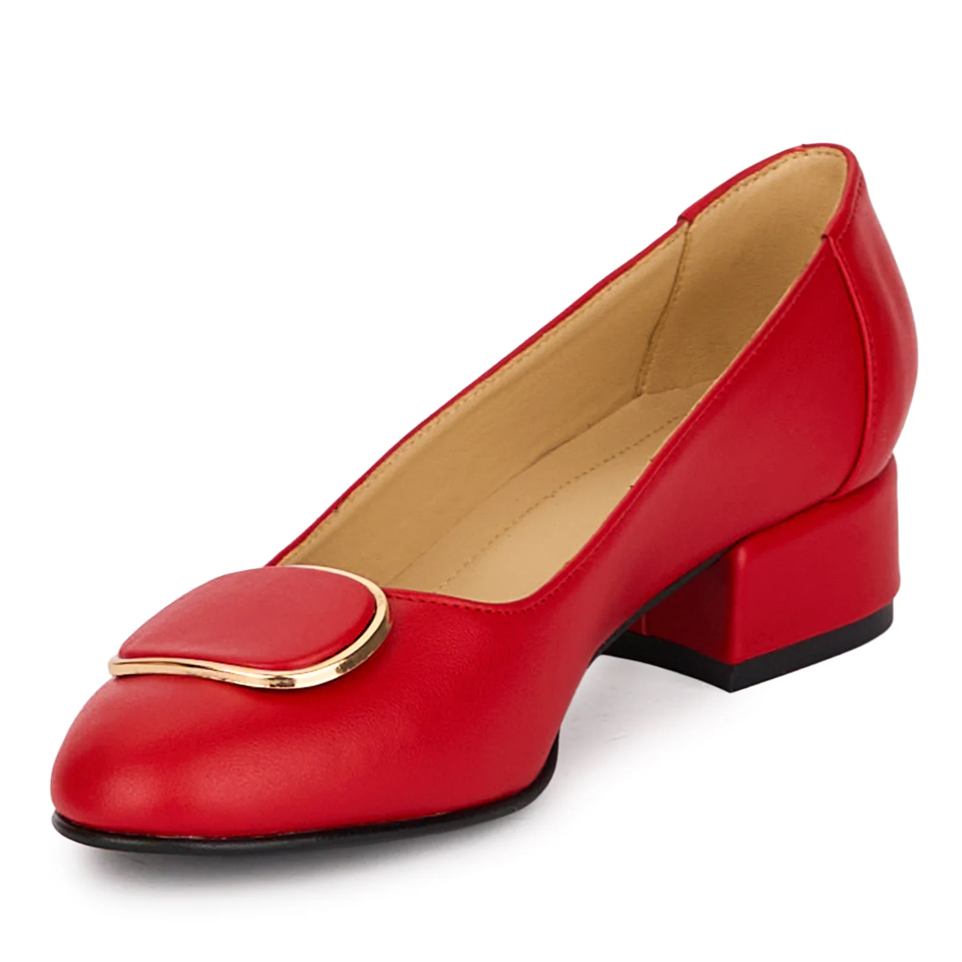 Pantofi dama din piele naturala rosie cu toc mic 3.5 cm 18602 - Image 3