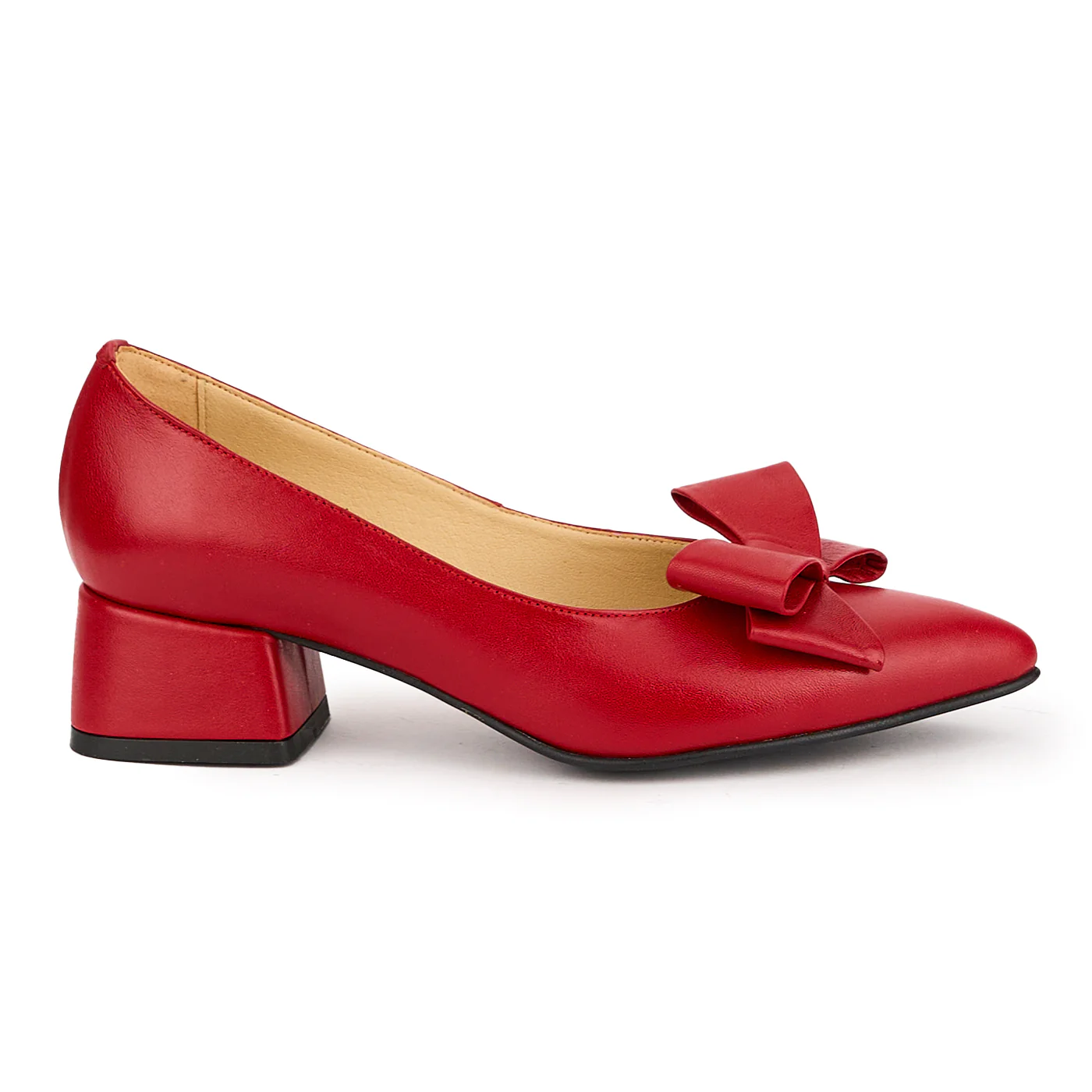 Pantofi dama din piele naturala rosie cu toc mic 4 cm 16683
