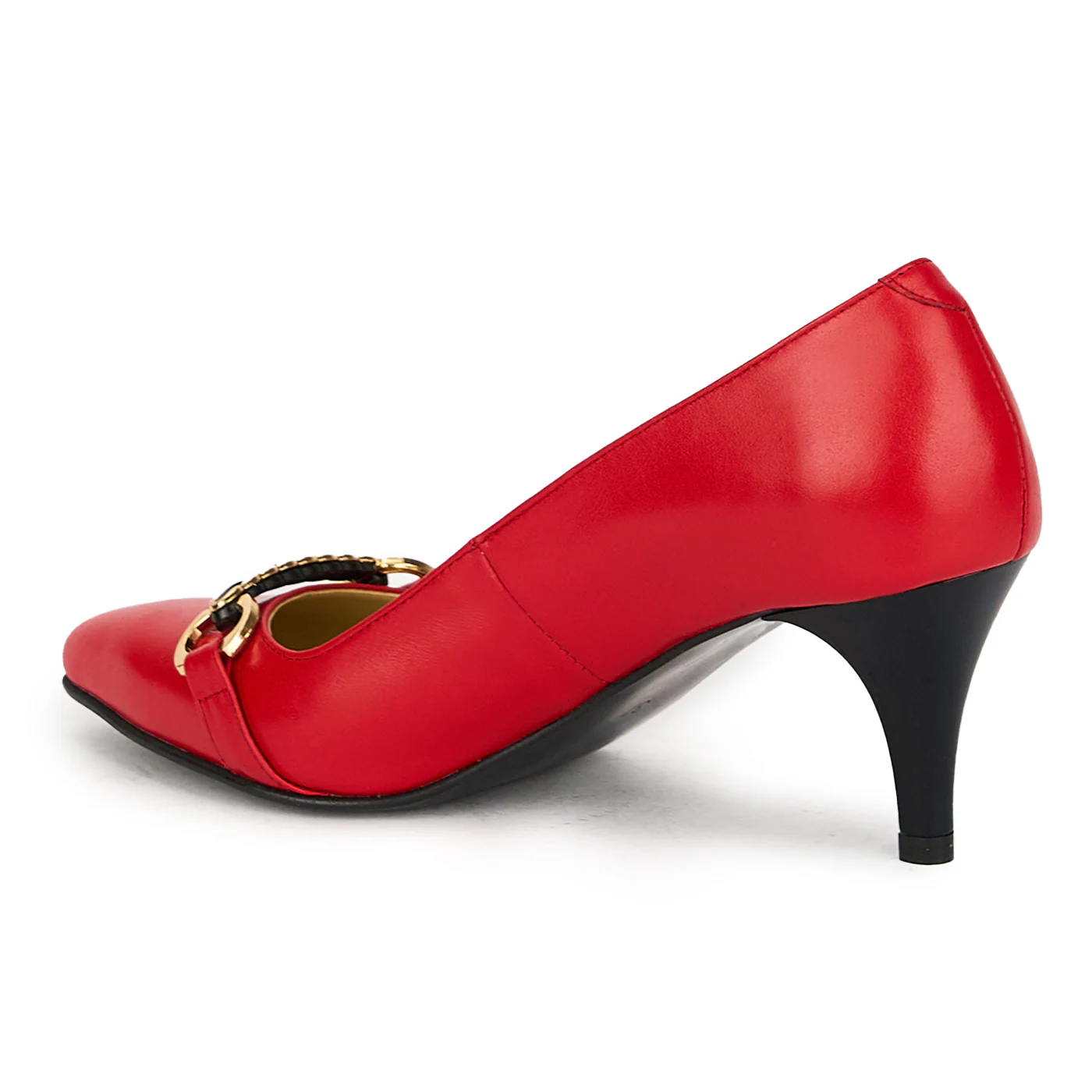 Pantofi dama din piele naturala rosie cu toc subtire 17518 - Image 2