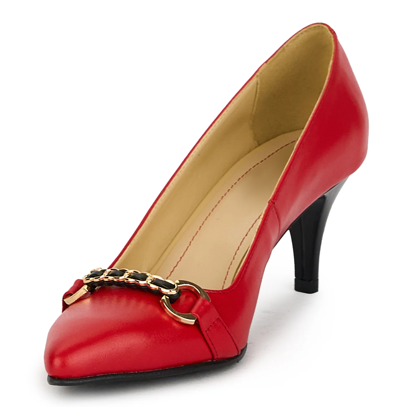 Pantofi dama din piele naturala rosie cu toc subtire 17518 - Image 3