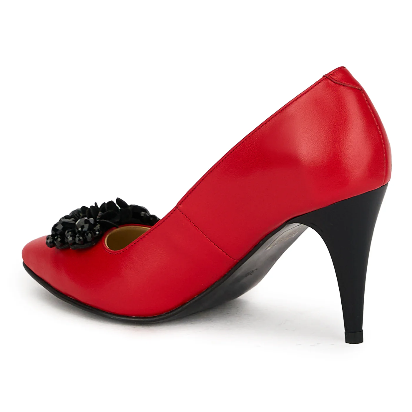 Pantofi dama din piele naturala rosie cu toc subtire 17520 - Image 2