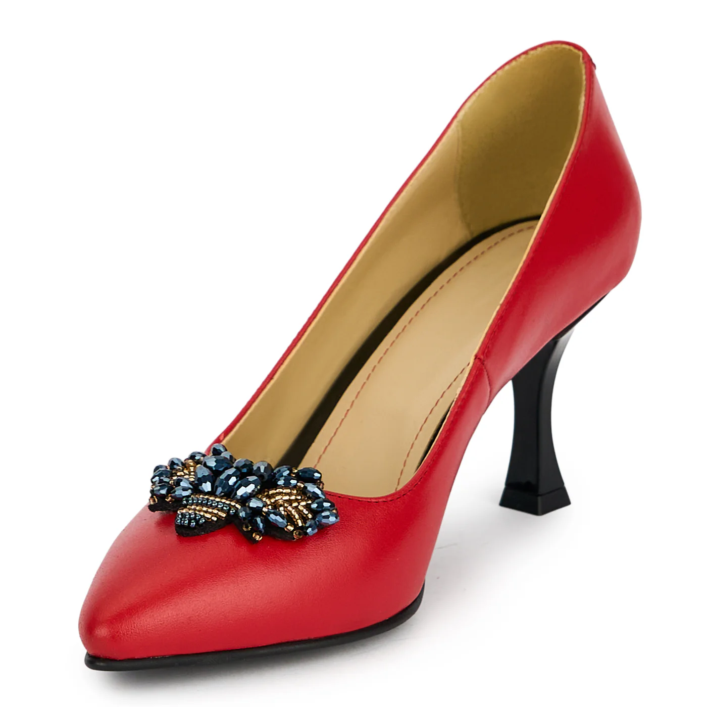 Pantofi dama din piele naturala rosie cu toc subtire 7.5 cm 19458 - Image 3