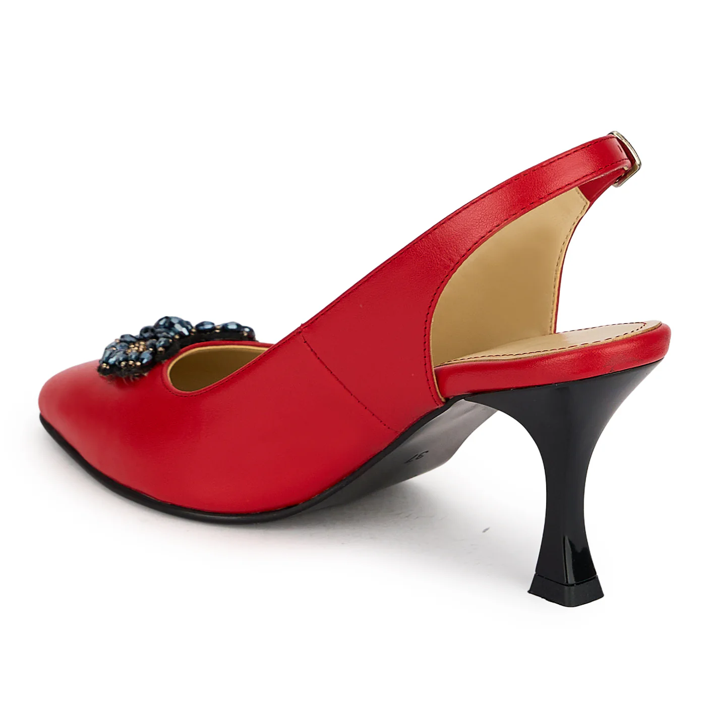 Pantofi dama din piele naturala rosie cu toc subtire 7.5 cm 19861 - Image 2