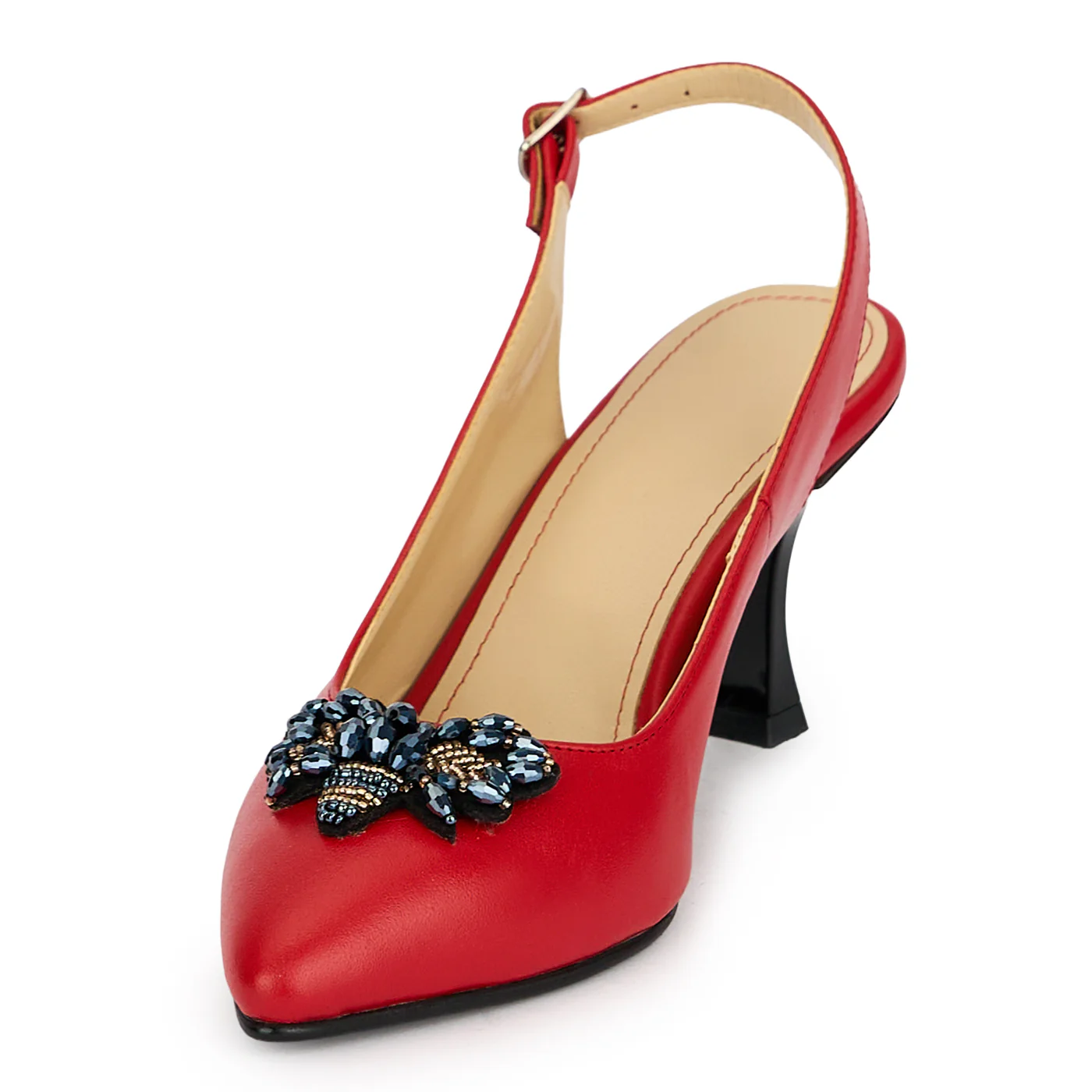 Pantofi dama din piele naturala rosie cu toc subtire 7.5 cm 19861 - Image 3