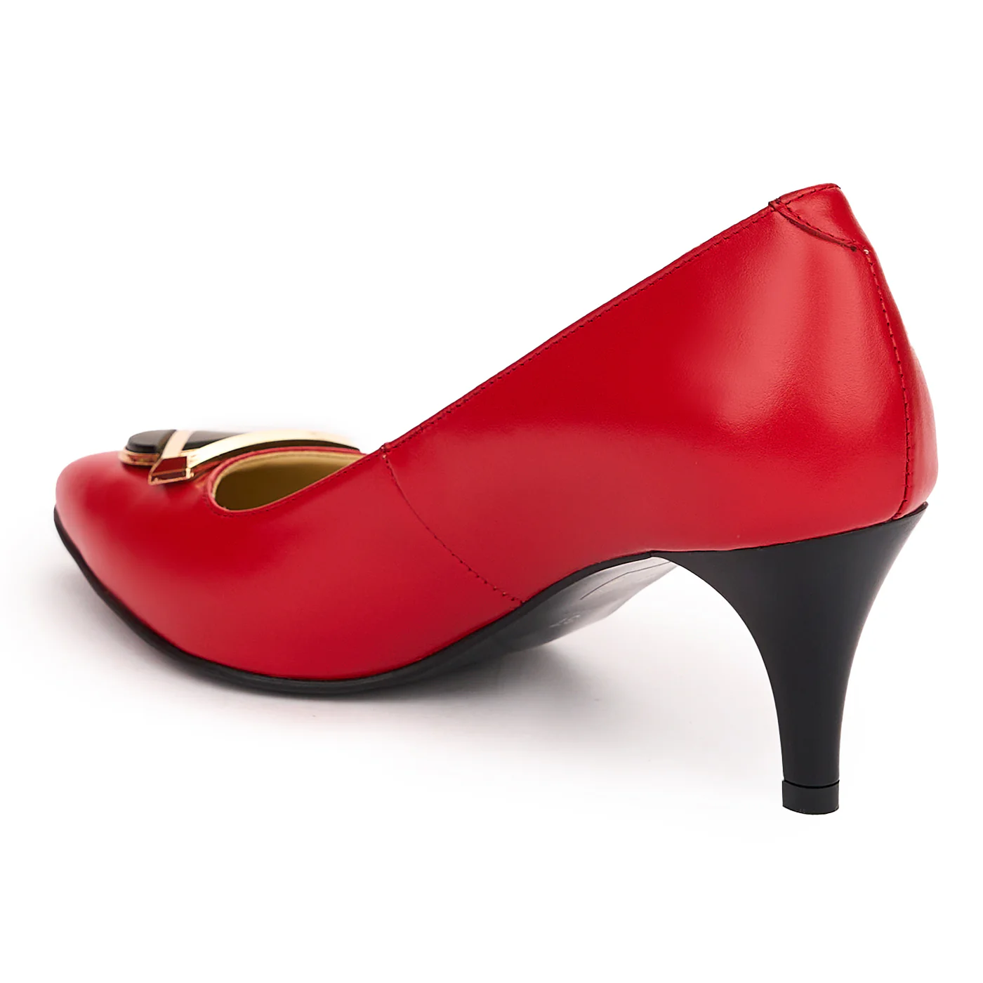 Pantofi dama din piele naturala rosie cu toc subtire 7 cm 13785 - Image 2