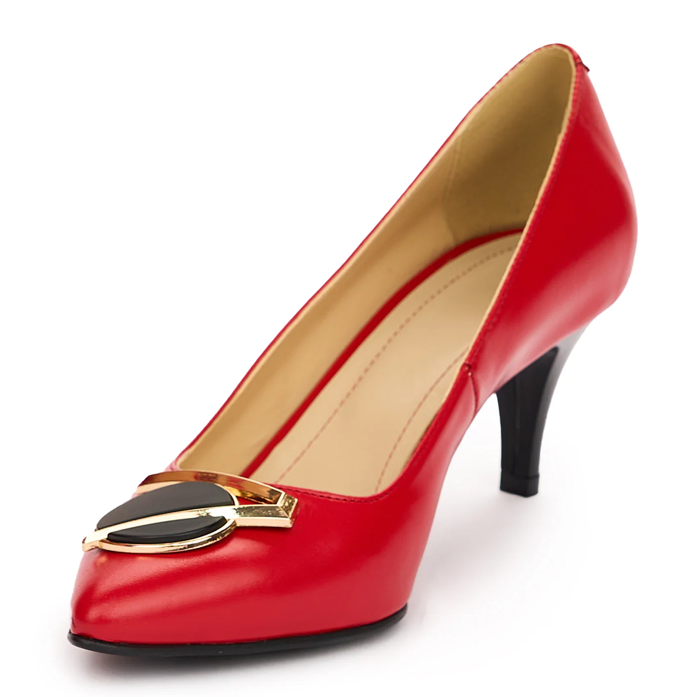 Pantofi dama din piele naturala rosie cu toc subtire 7 cm 13785 - Image 3