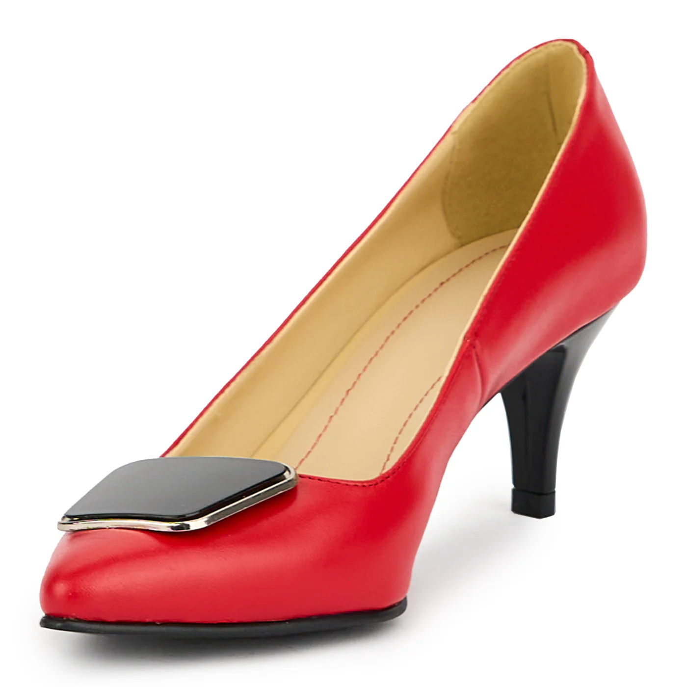 Pantofi dama din piele naturala rosie cu toc subtire 7 cm 15056 - Image 3