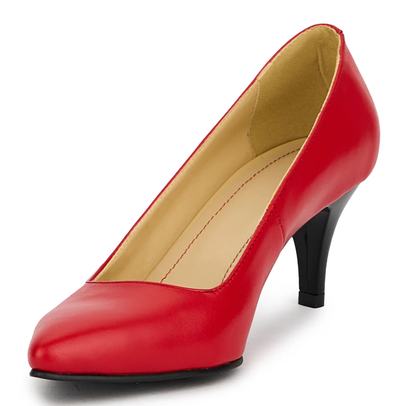 Pantofi dama din piele naturala rosie cu toc subtire 7 cm 15060 - Image 3