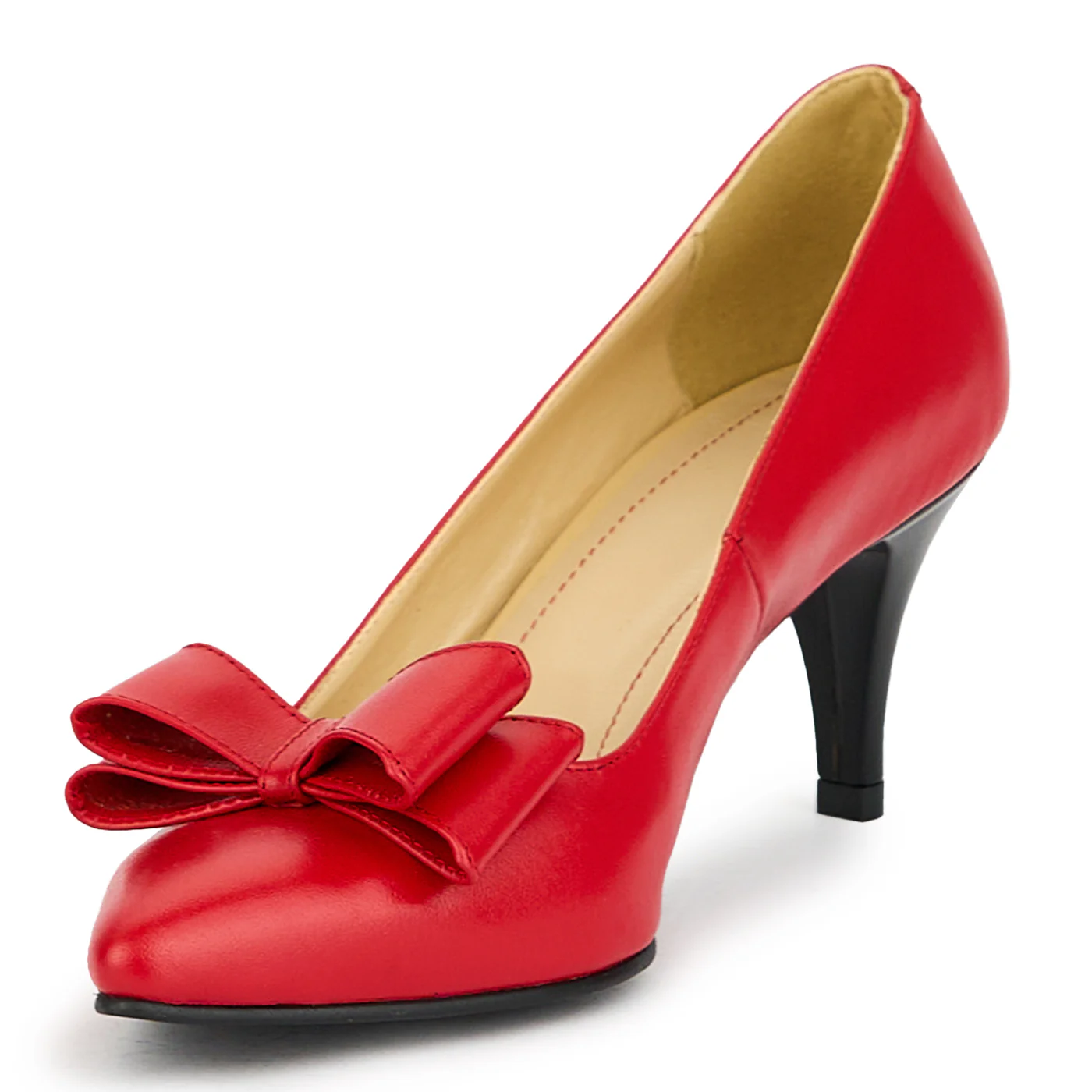 Pantofi dama din piele naturala rosie cu toc subtire 7 cm 15061 - Image 3