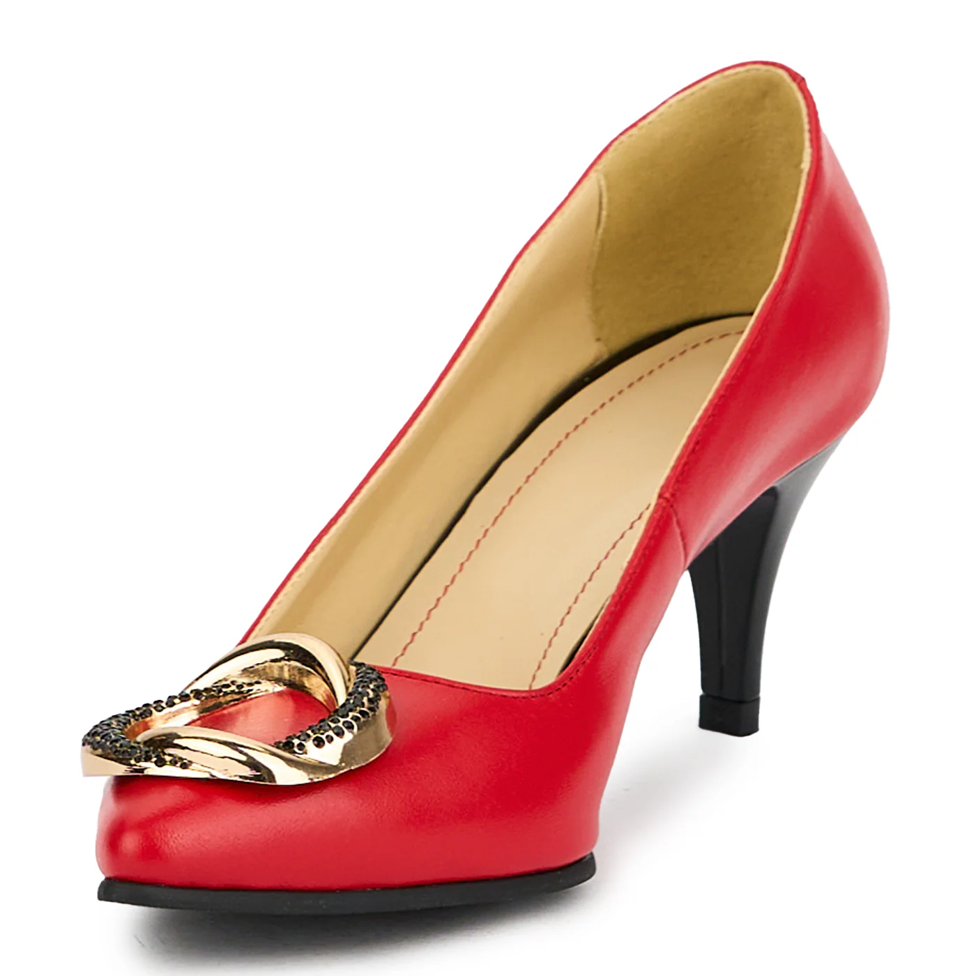 Pantofi dama din piele naturala rosie cu toc subtire 7 cm 15117 - Image 3