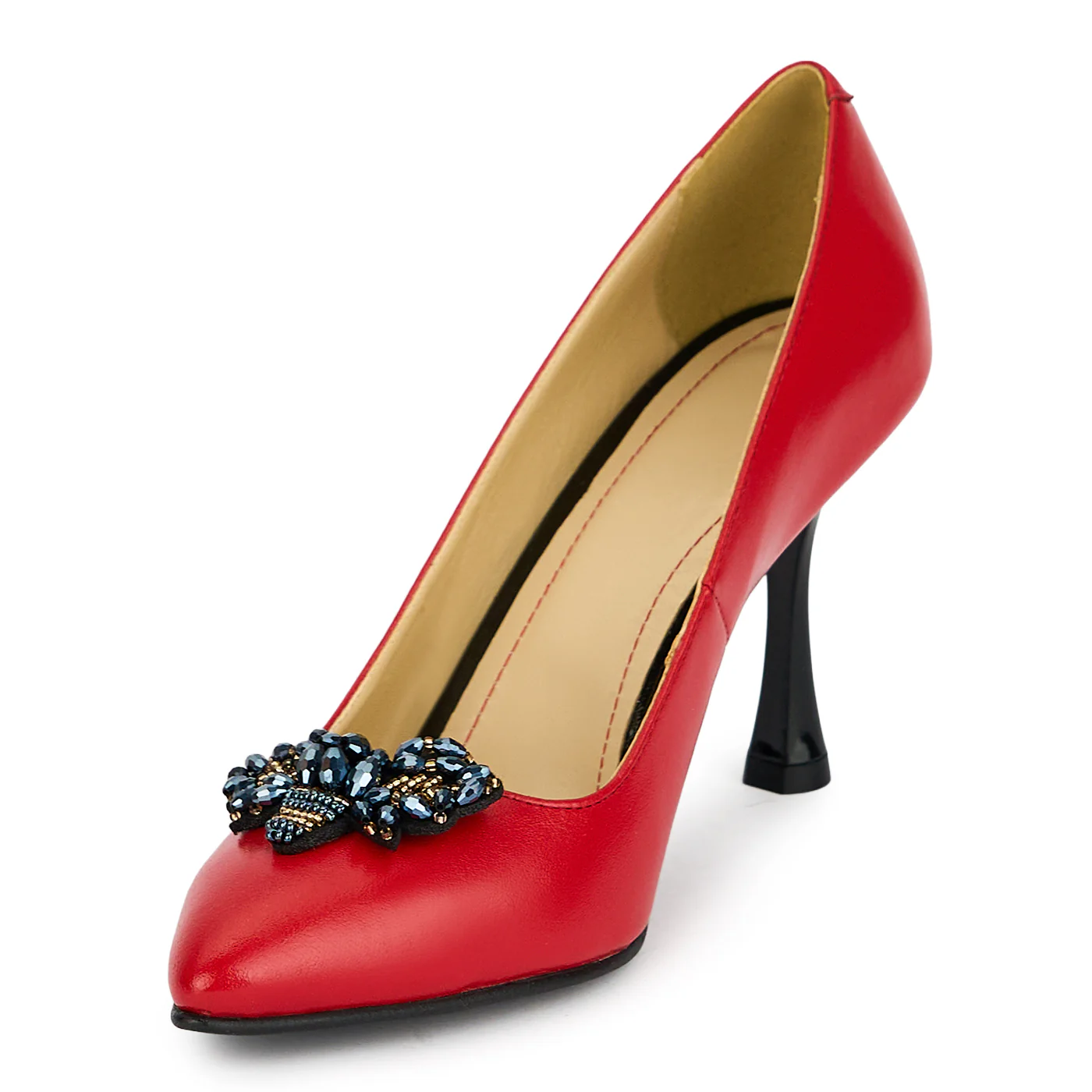 Pantofi dama din piele naturala rosie cu toc subtire 8.5 cm 19455 - Image 3