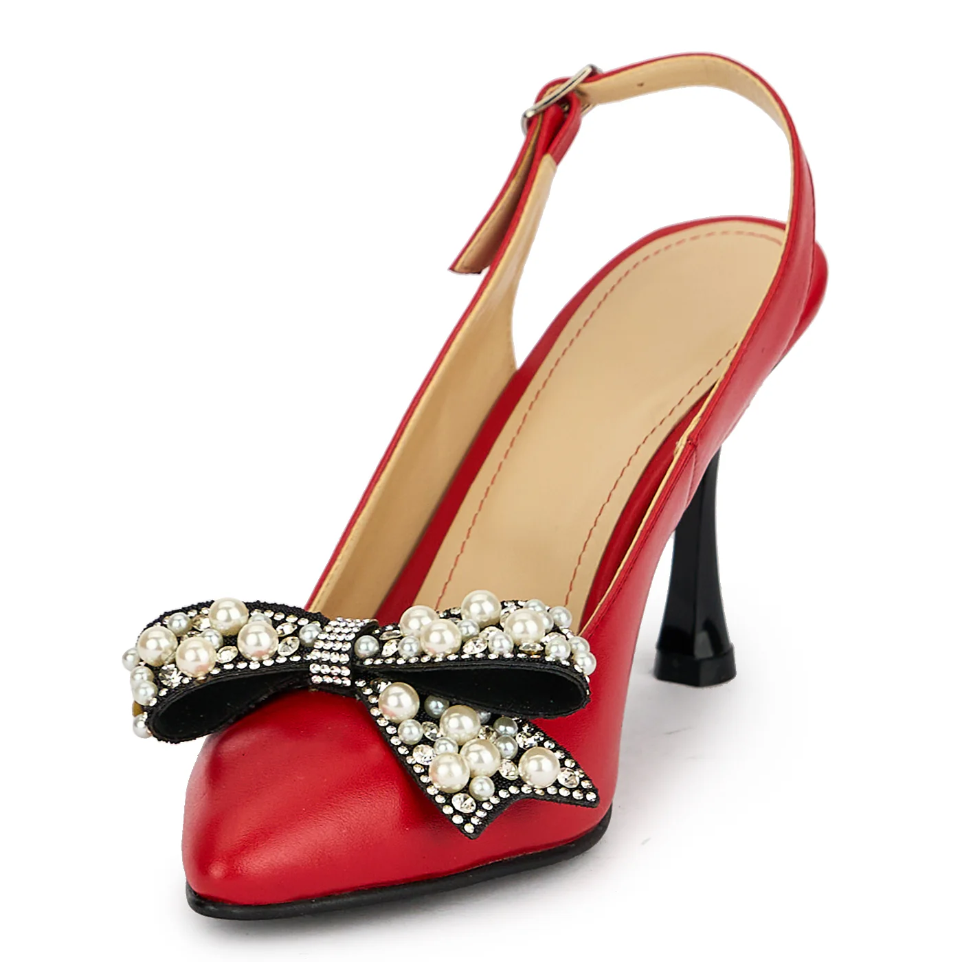 Pantofi dama din piele naturala rosie cu toc subtire 8.5 cm 19870 - Image 3