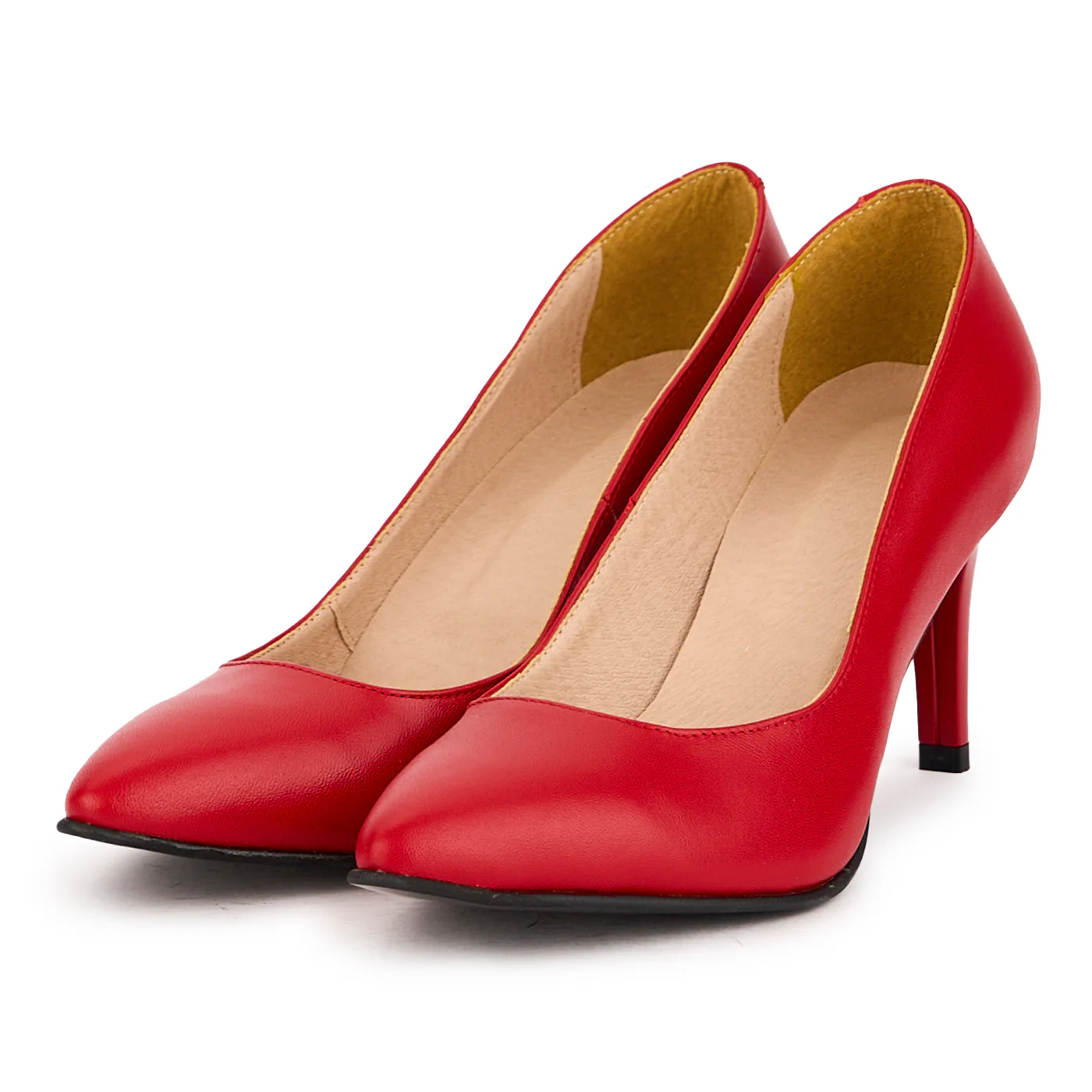 Pantofi dama din piele naturala rosie cu toc subtire 8 cm 16627 - Image 3