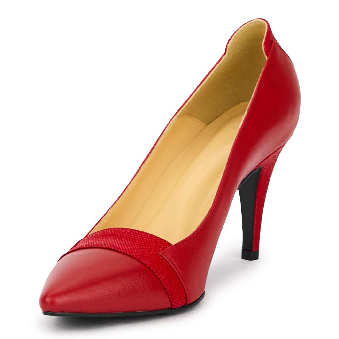 Pantofi dama din piele naturala rosie cu toc subtire 9 cm 15550 - Image 3