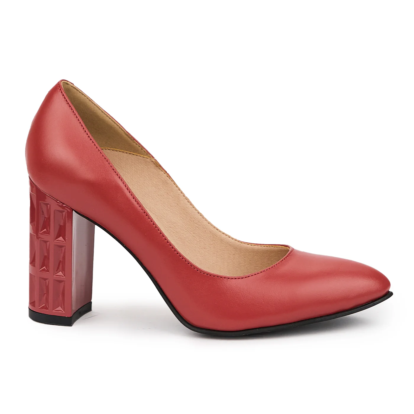 Pantofi dama din piele naturala rosie toc gros 9 cm 14541