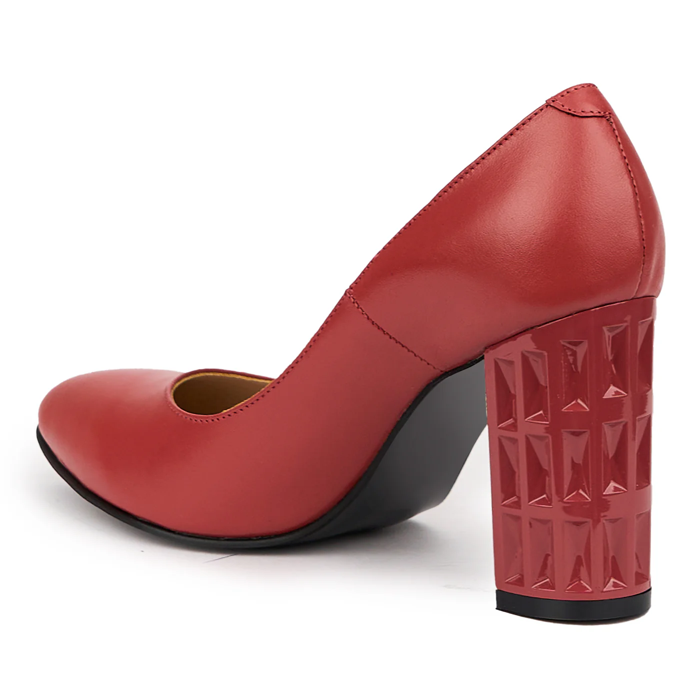 Pantofi dama din piele naturala rosie toc gros 9 cm 14541 - Image 2