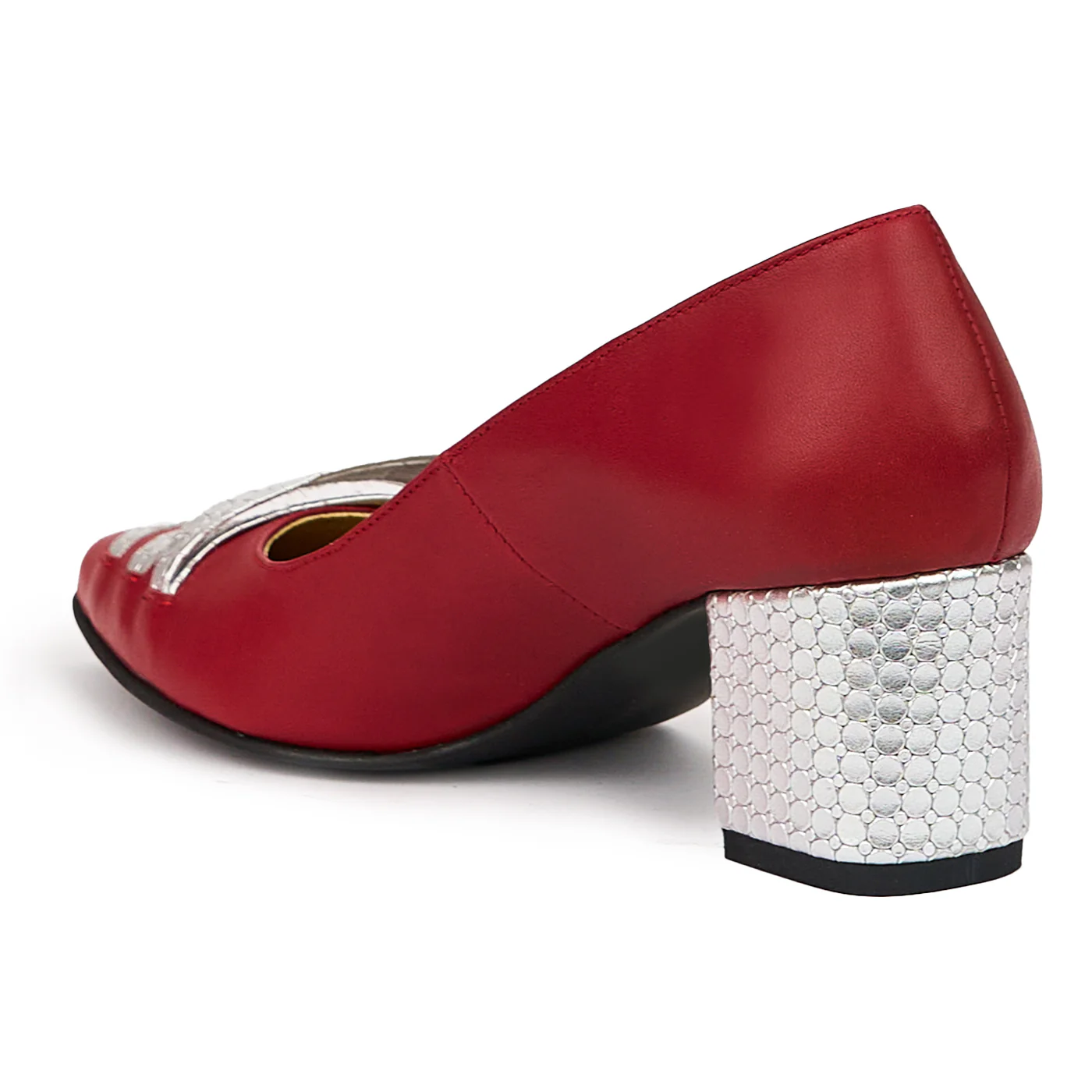Pantofi dama din piele naturala rosu-bordo cu toc gros 6 cm 14430 - Image 2