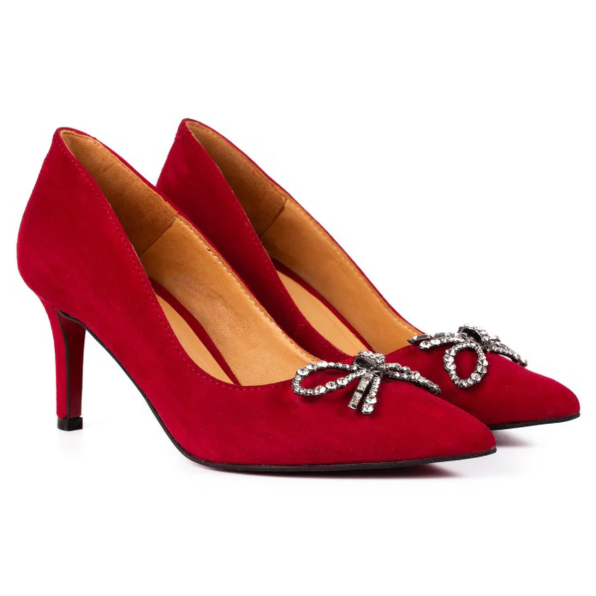 Pantofi dama din piele naturala rosu-bordo cu toc subtire 7 cm 15780 - Image 3