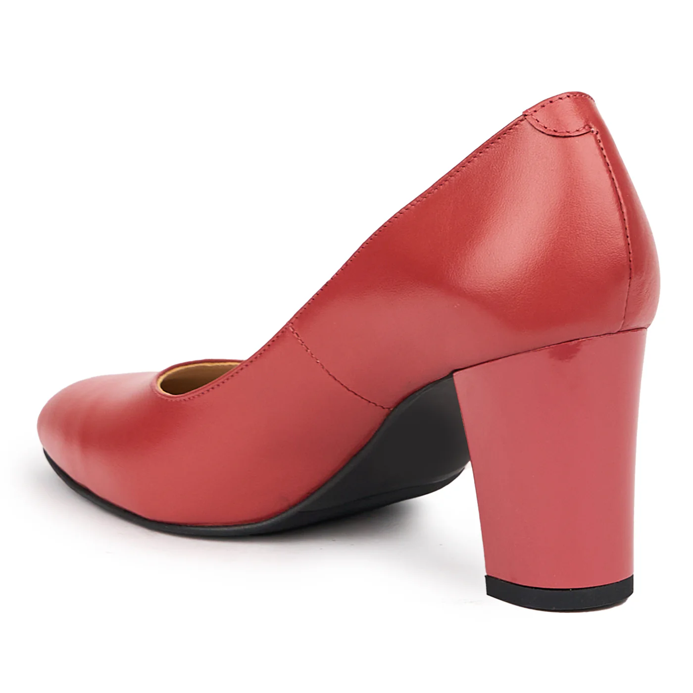 Pantofi dama din piele naturala rosu - caramiziu cu toc gros 7.5 cm 14497 - Image 2
