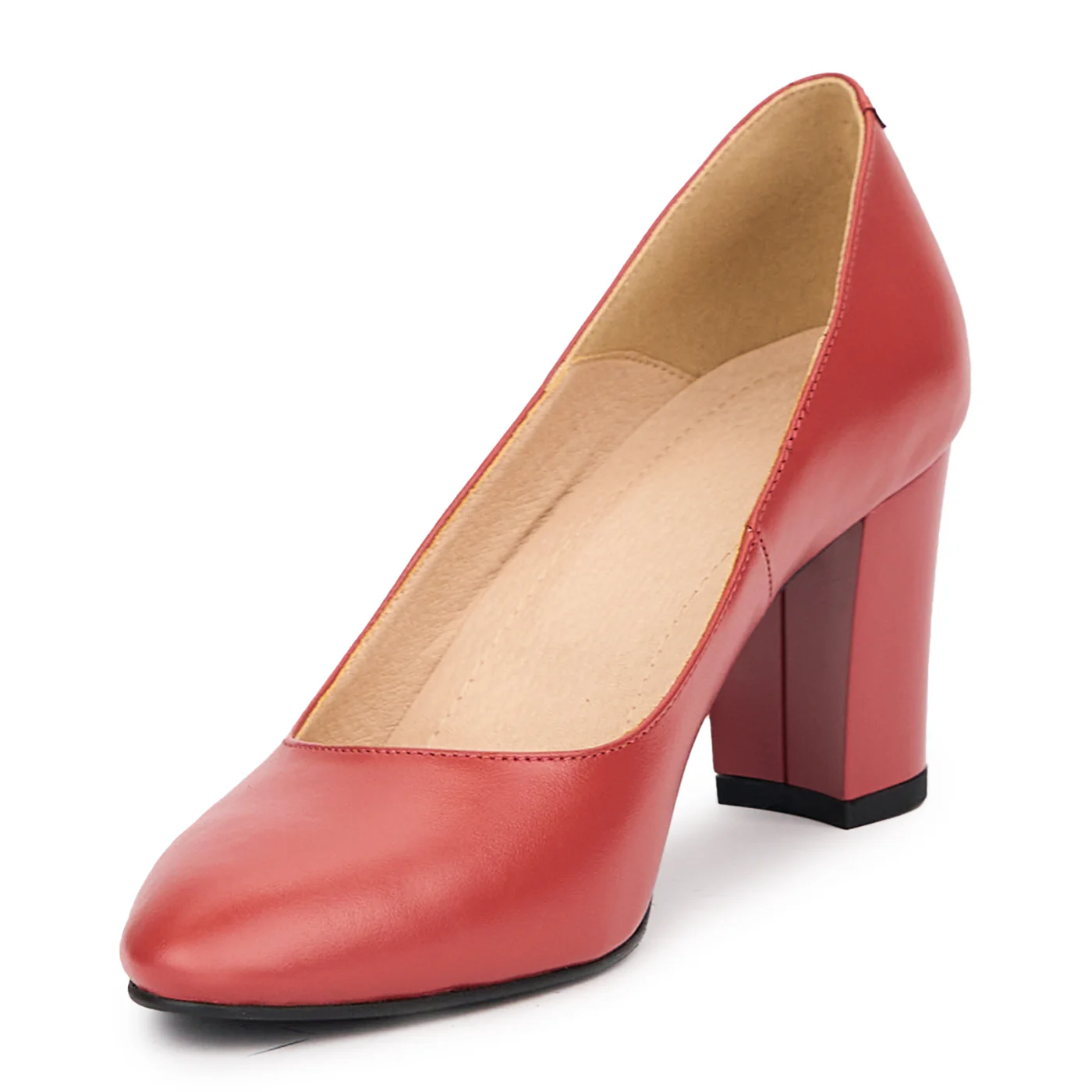 Pantofi dama din piele naturala rosu - caramiziu cu toc gros 7.5 cm 14497 - Image 3