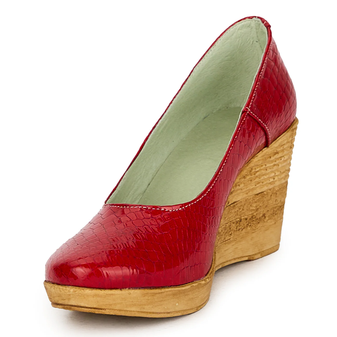 Pantofi dama din piele naturala rosu  cu platforma 17556 - Image 3