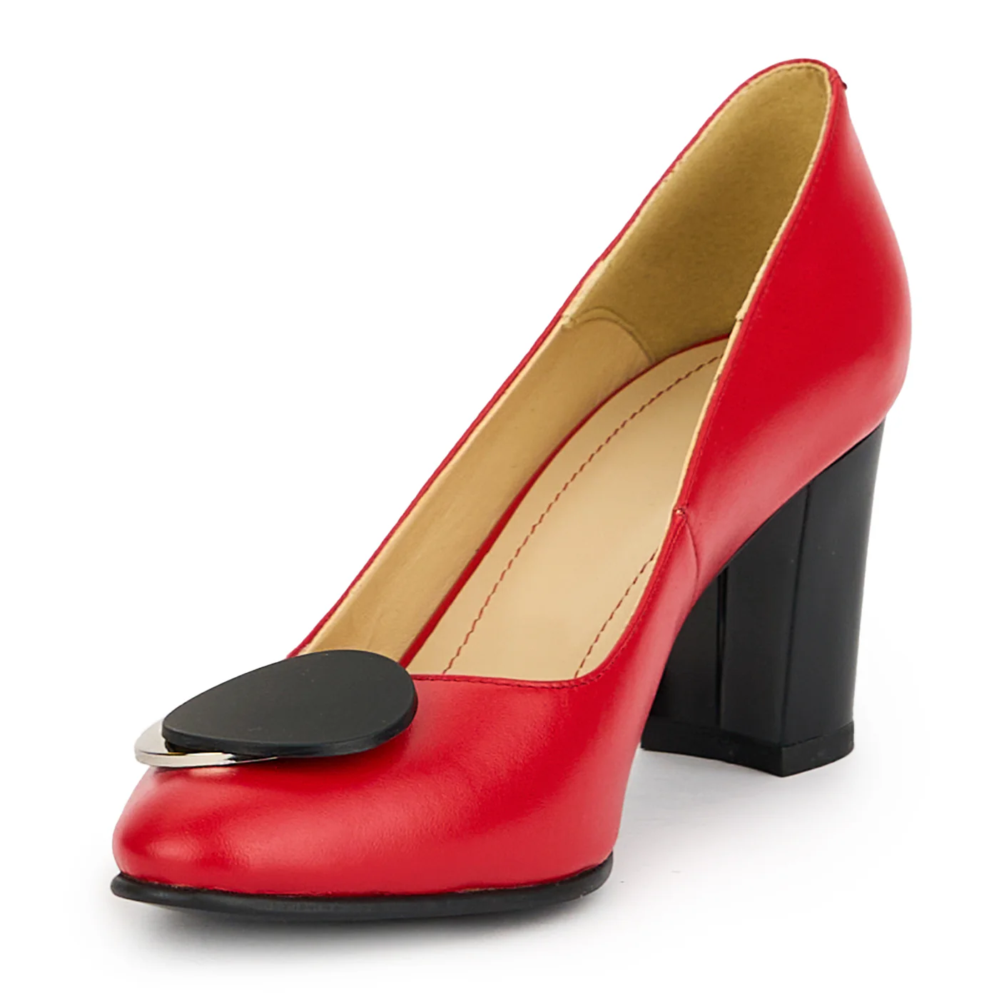Pantofi dama din piele naturala rosu cu toc gros 7.5 cm 15107 - Image 3