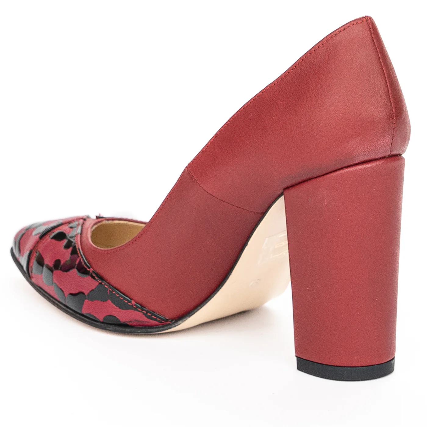 Pantofi dama din piele naturala rosu cu toc gros 9.5 cm 13919 - Image 2