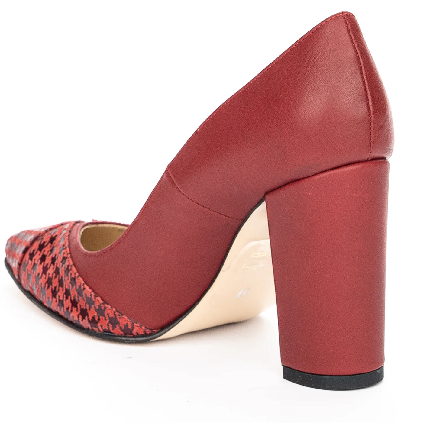 Pantofi dama din piele naturala rosu cu toc gros 9.5 cm 13933 - Image 2