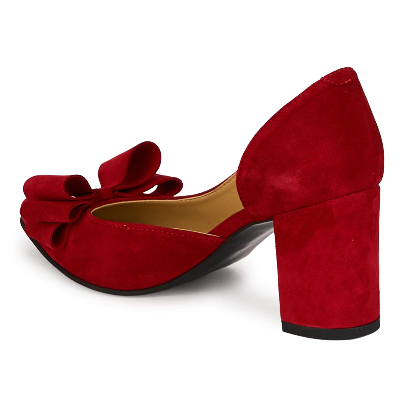 Pantofi dama din piele naturala rosu decupati lateral cu toc gros 7.5 cm 18429 - Image 2