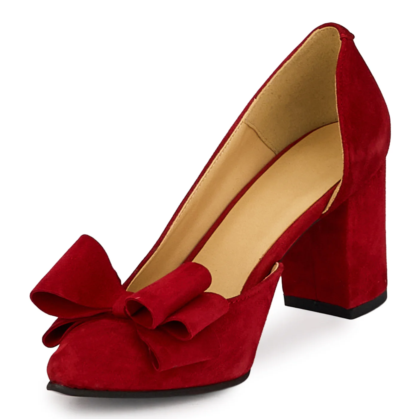 Pantofi dama din piele naturala rosu decupati lateral cu toc gros 7.5 cm 18429 - Image 3