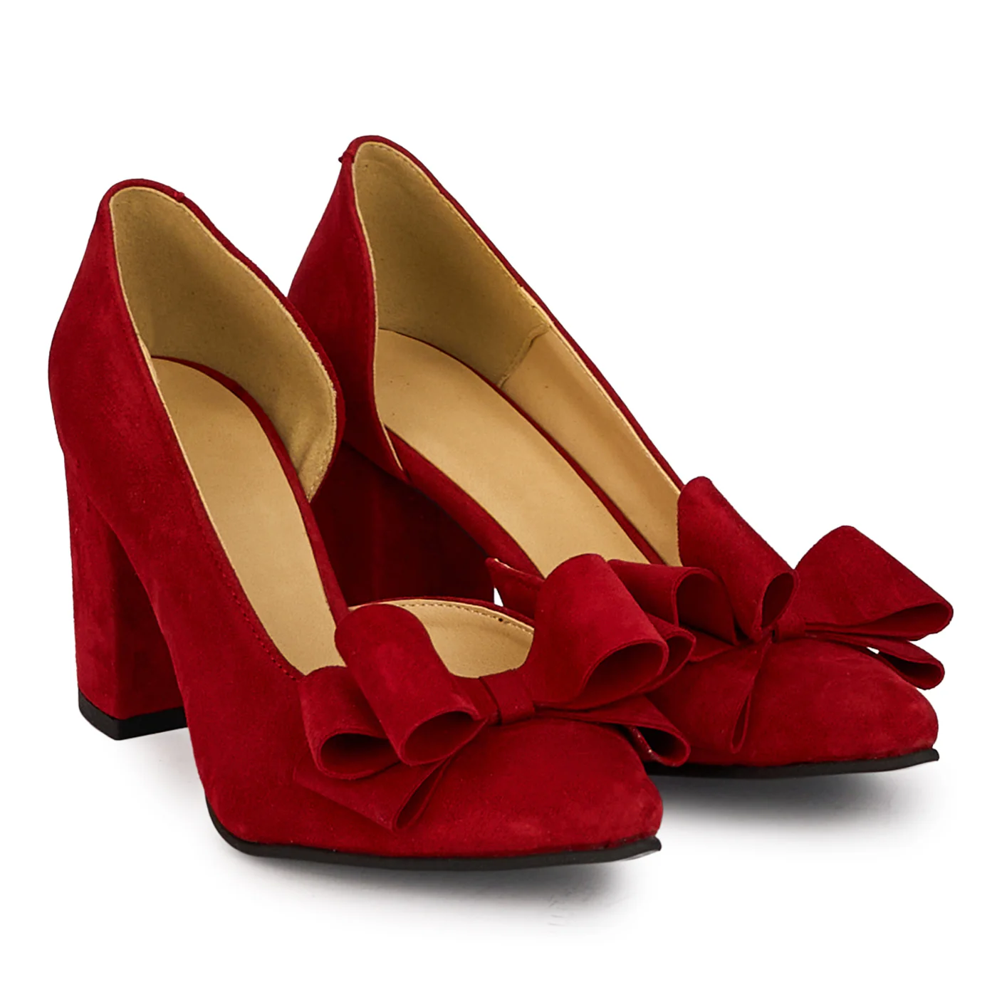 Pantofi dama din piele naturala rosu decupati lateral cu toc gros 7.5 cm 18429 - Image 4