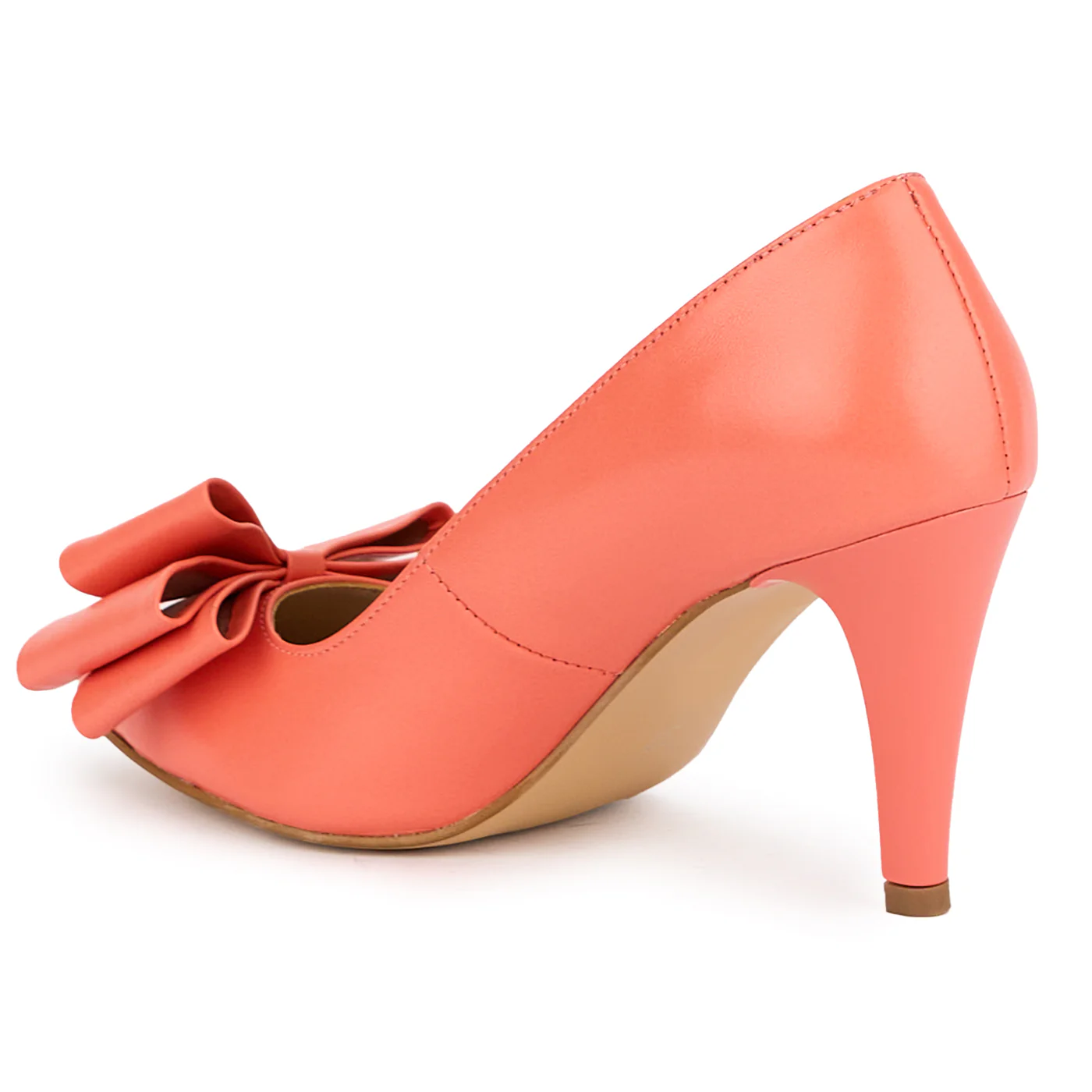 Pantofi dama din piele naturala roz-corai cu toc subtire 8.5 cm 17041 - Image 2