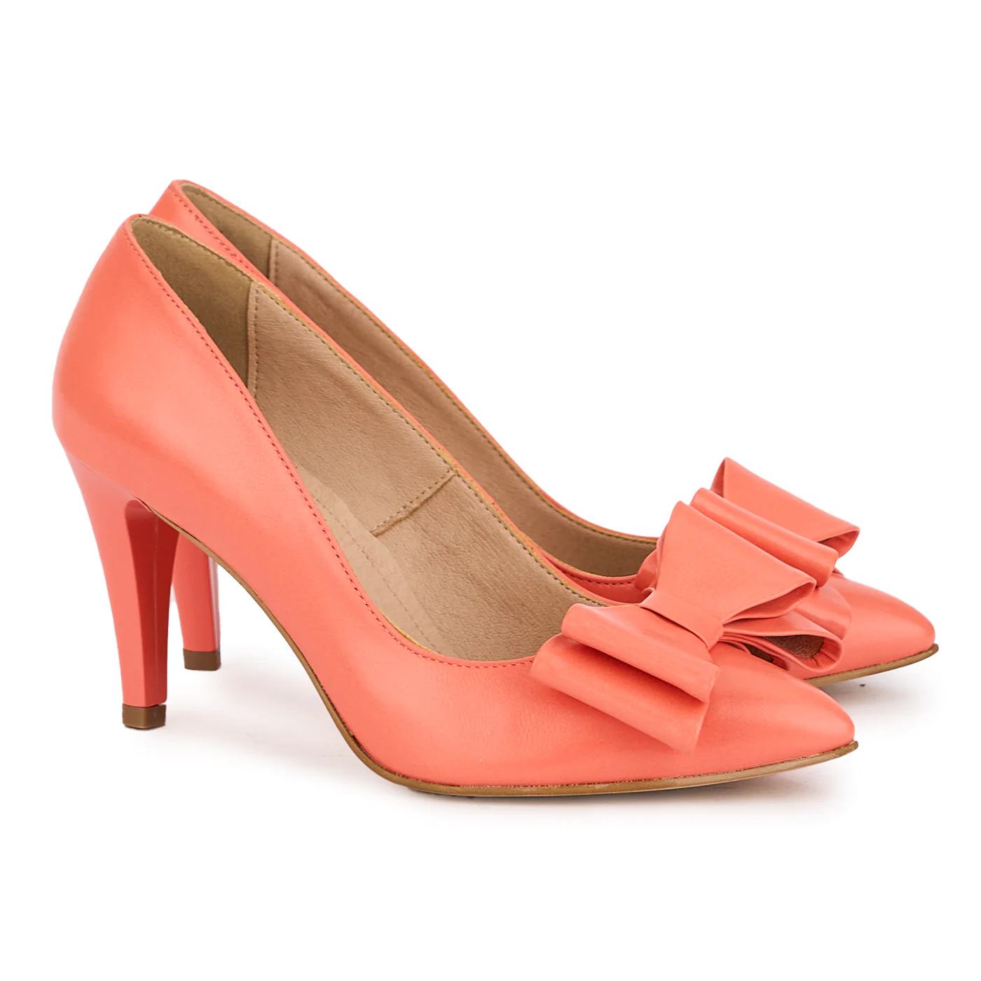 Pantofi dama din piele naturala roz-corai cu toc subtire 8.5 cm 17041 - Image 4