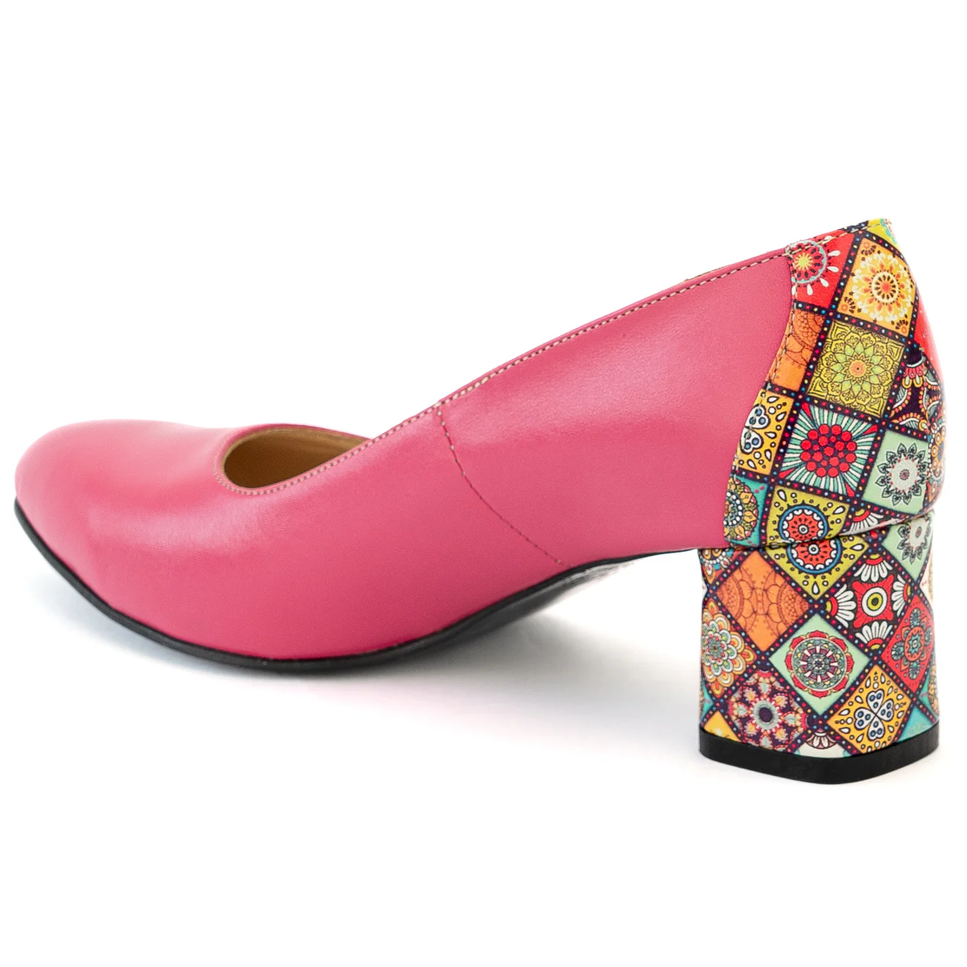 Pantofi dama din piele naturala roz cu toc gros 13993 - Image 2