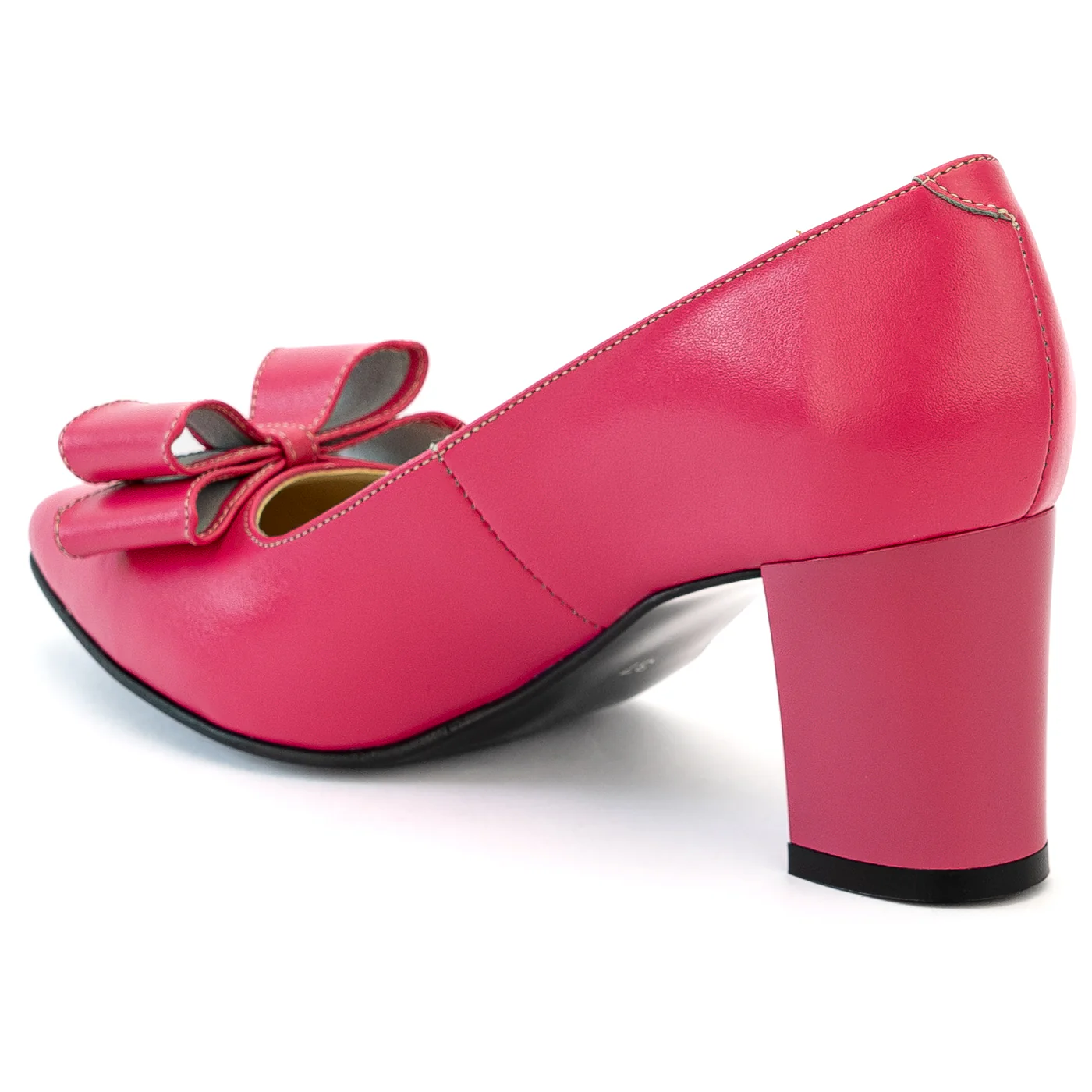 Pantofi dama din piele naturala roz cu toc gros 13994 - Image 2
