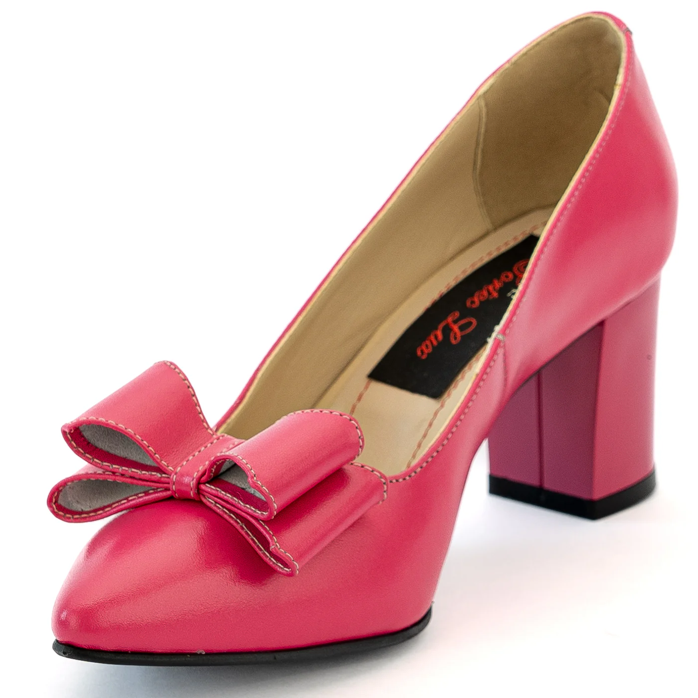 Pantofi dama din piele naturala roz cu toc gros 13994 - Image 3