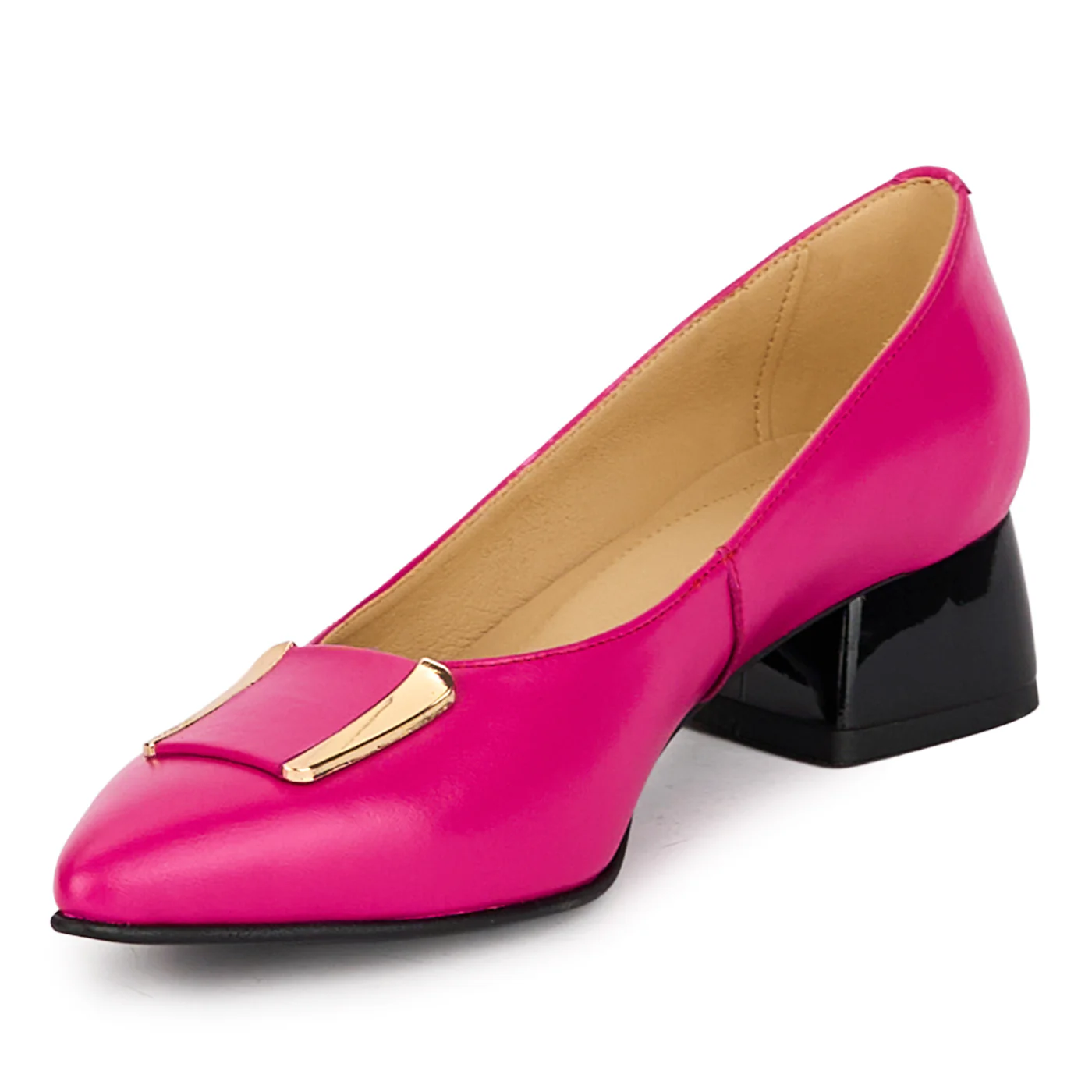 Pantofi dama din piele naturala roz cu toc gros 4 cm 18560 - Image 3