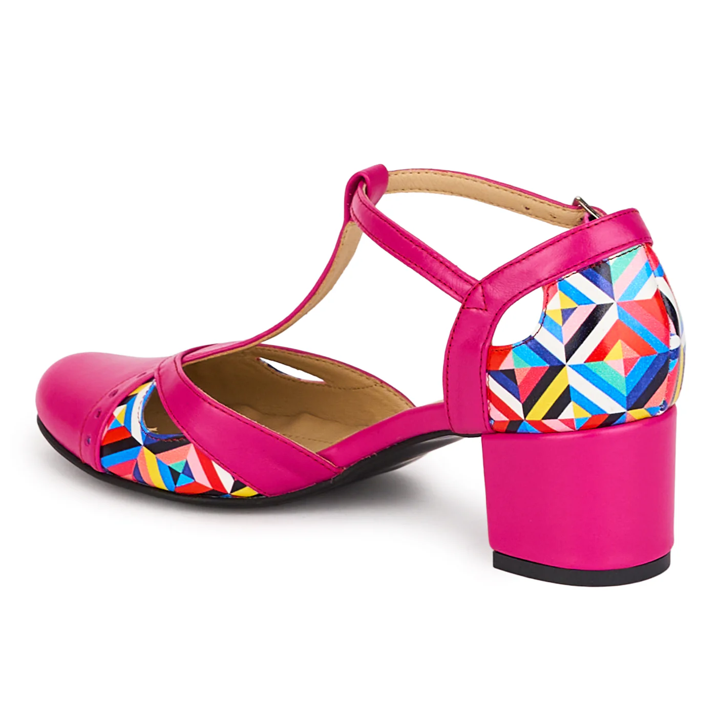 Pantofi dama din piele naturala roz cu toc gros 5 cm 18597 - Image 2