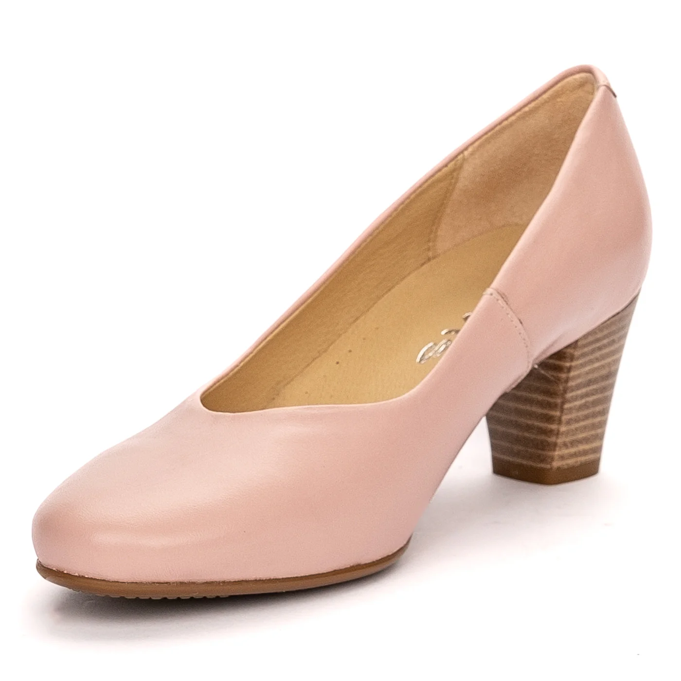 Pantofi dama din piele naturala roz cu toc gros 6.5 cm 13457 - Image 3
